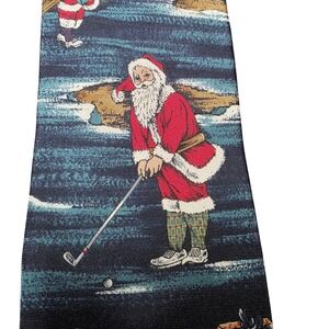 Vintage Requirements Mens Silk Tie Navy Blue Santa Claus Golfing Christmas